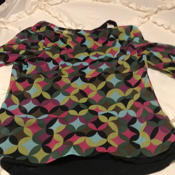 Size S black mauve green multi blouse by RQT - Picture 5 of 5